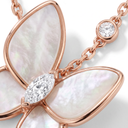 Rose Tone Two Butterfly Mother Of Pearl Necklace