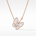 Rose Tone Two Butterfly Mother Of Pearl Necklace