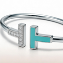 T In White Gold Turquoise Wire Bracelet
