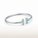 T In White Gold Turquoise Wire Bracelet