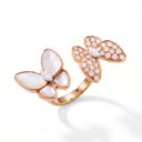 Two Butterfly Mother Of Pearl And Diamond Between The Finger Ring