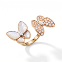Two Butterfly Mother Of Pearl And Diamond Between The Finger Ring