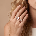 Two Butterfly Mother Of Pearl And Diamond Between The Finger Ring
