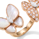 Two Butterfly Mother Of Pearl And Diamond Between The Finger Ring