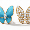 Two Butterfly Turquoise And Paved Charm Earrings