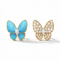 Two Butterfly Turquoise And Paved Charm Earrings