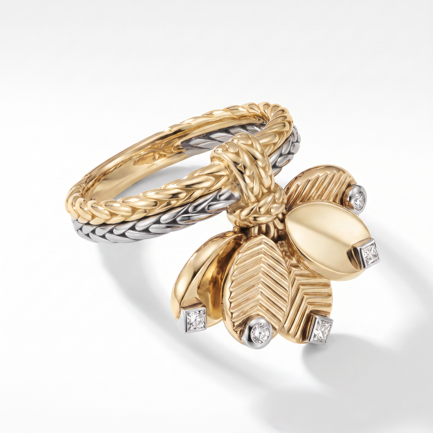 Two Tone Grain De Café Diamond Ring
