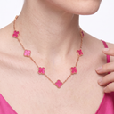 Vintage Alhambra 10 Motifs Pink Enamel Lucky Icon Necklace