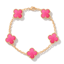 Vintage Alhambra 5 Motifs Pink Enamel Lucky Icon Bracelet