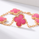 Vintage Alhambra 5 Motifs Pink Enamel Lucky Icon Bracelet