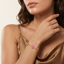 Vintage Alhambra 5 Motifs Pink Enamel Lucky Icon Bracelet