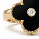 Vintage Alhambra Black Onyx Clover And 1 Diamond Ring