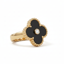Vintage Alhambra Black Onyx Clover And 1 Diamond Ring