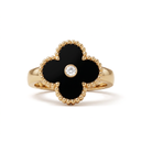 Vintage Alhambra Black Onyx Clover And 1 Diamond Ring