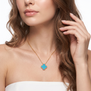 Vintage Alhambra Blue Agate 1 Motif Pendant Necklace