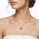 Vintage Alhambra Blue Agate 1 Motif Pendant Necklace