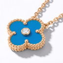 Vintage Alhambra Blue Agate 1 Diamond Clover Necklace