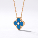 Vintage Alhambra Blue Agate 1 Diamond Clover Necklace