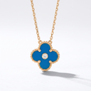Vintage Alhambra Blue Agate 1 Diamond Clover Necklace