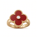 Vintage Alhambra Clover Carnelian And 1 Diamond Ring