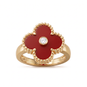 Vintage Alhambra Clover Carnelian And 1 Diamond Ring