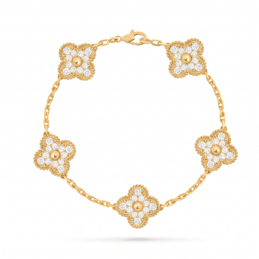 Vintage Alhambra Diamonds Clover 5 Motifs Bracelet