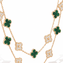 Vintage Alhambra Malachite And Diamond Clover 20 Motifs Long Necklace