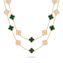 Vintage Alhambra Malachite And Diamond Clover 20 Motifs Long Necklace