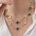 Vintage Alhambra Malachite And Diamond Clover 20 Motifs Long Necklace