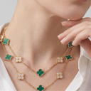 Vintage Alhambra Malachite And Diamond Clover 20 Motifs Long Necklace