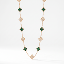 Vintage Alhambra Malachite And Diamond Clover 20 Motifs Long Necklace