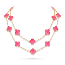 Vintage Alhambra Pink Enamel 20 Motifs Lucky Icon Long Necklace
