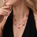 Vintage Alhambra Pink Enamel 20 Motifs Lucky Icon Long Necklace