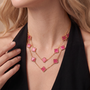Vintage Alhambra Pink Enamel 20 Motifs Lucky Icon Long Necklace