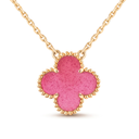 Vintage Alhambra Pink Enamel Lucky Icon 1 Motif Pendant Necklace