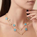Vintage Alhambra Turquoise And Diamond 20 Motifs Long Necklace