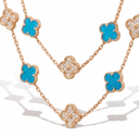 Vintage Alhambra Turquoise And Diamond 20 Motifs Long Necklace