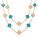 Vintage Alhambra Turquoise And Diamond 20 Motifs Long Necklace