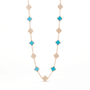 Vintage Alhambra Turquoise And Diamond 20 Motifs Long Necklace