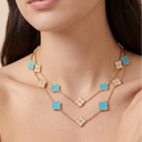 Vintage Alhambra Turquoise And Diamond 20 Motifs Long Necklace