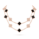 Vintage Rose Tone Alhambra Onyx And Diamond 20 Motifs Long Necklace