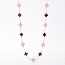 Vintage Rose Tone Alhambra Onyx And Diamond 20 Motifs Long Necklace