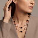 Vintage Rose Tone Alhambra Onyx And Diamond 20 Motifs Long Necklace